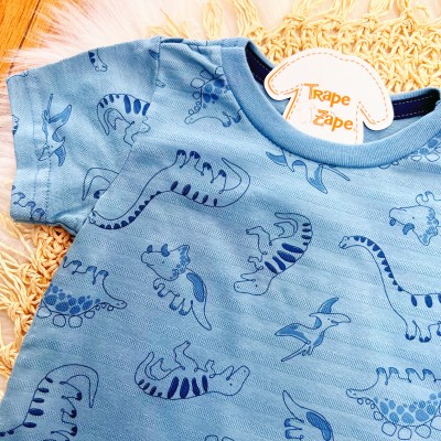 Conj. Camiseta Dinos e Bermuda - Azul Jeans e Marinho